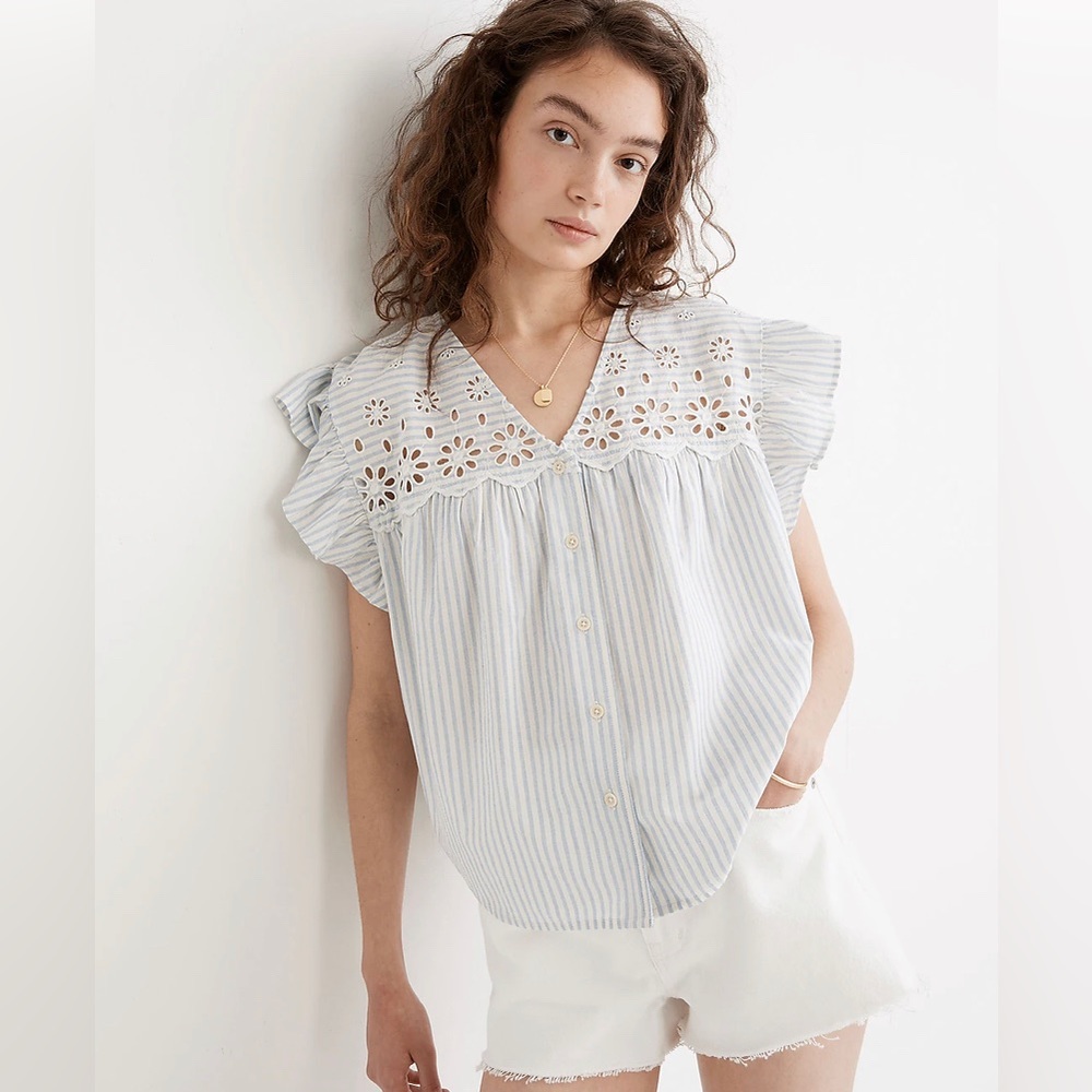 Madewell Eyelet Button-Front Shirt in Stripe